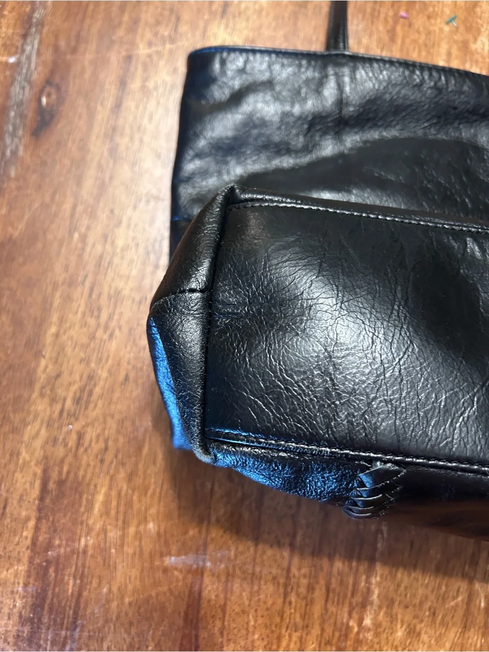 Latico Classic Black Leather Tote Bag Braided Detail